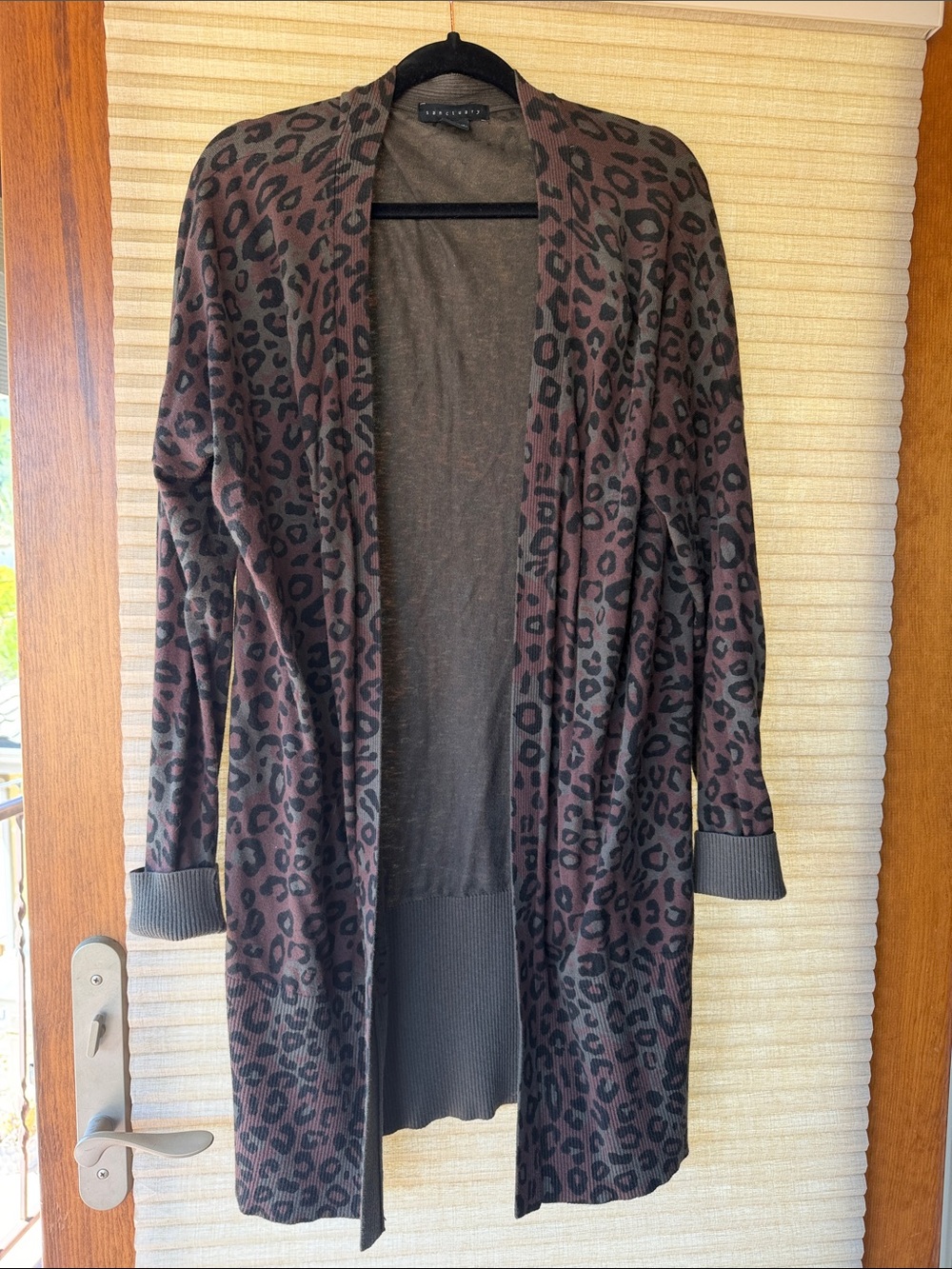 Long Open-Front Leopard Print Cardigan - Brown/Black Size Large